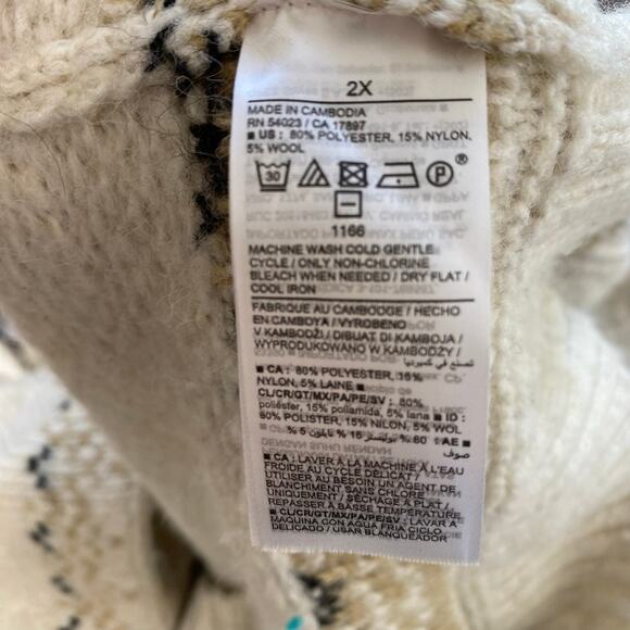 Chunky‎ Fair Isle Turtleneck Sweater 2X Nordic Knit Pullover Cream Cozy Winter - Picture 10 of 10